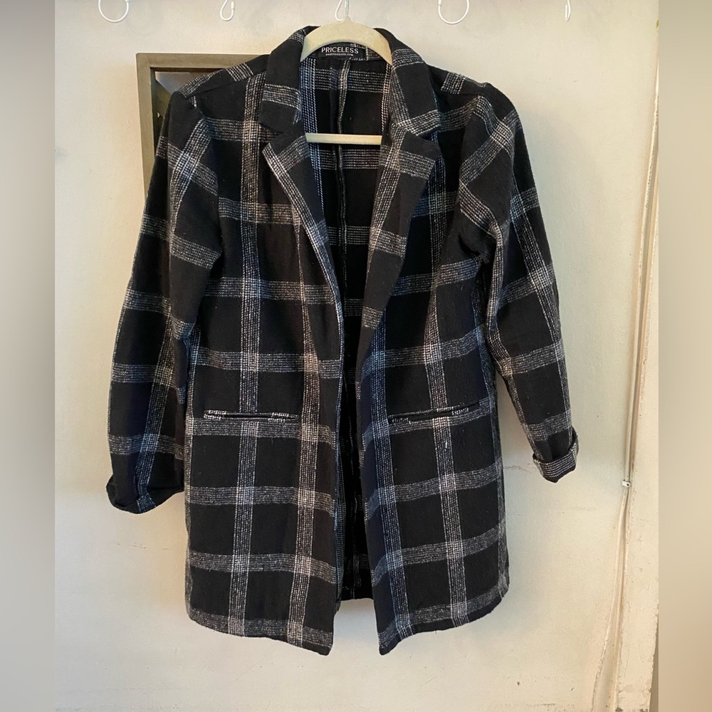 Black and Gray Plaid Women's Blazer Coat S